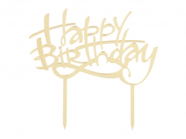 Cake Topper - Happy Birthday - Gold